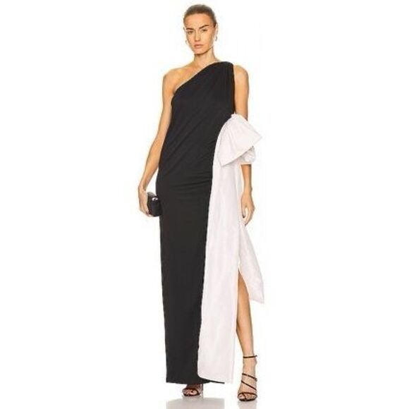 NWT Daniele Carlotta Sleeveless Colorblock One Shoulder Gown Black Ivory Size XS - Picture 1 of 12